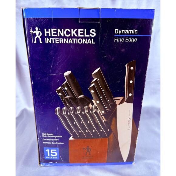 Henckels Dynamic 15pc Knife Block Set Fine Edge Stainless Steel NEW Open Box - Picture 2 of 6
